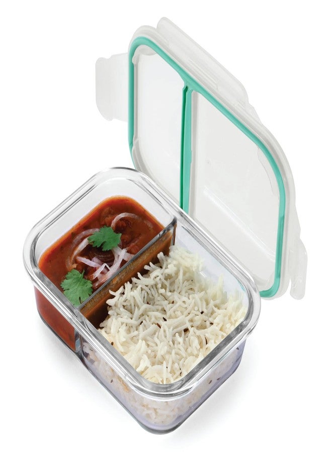 SOPL-OLIVEWARE علبة غداء بينتو من أوليفوير إيليت، مصنوعة من الزجاج الطبيعي، آمنة للاستخدام في الميكروويف، مع مجموعة من قسمين | حاويات محكمة الإغلاق بقفل أمان (600 مل) - Image 1